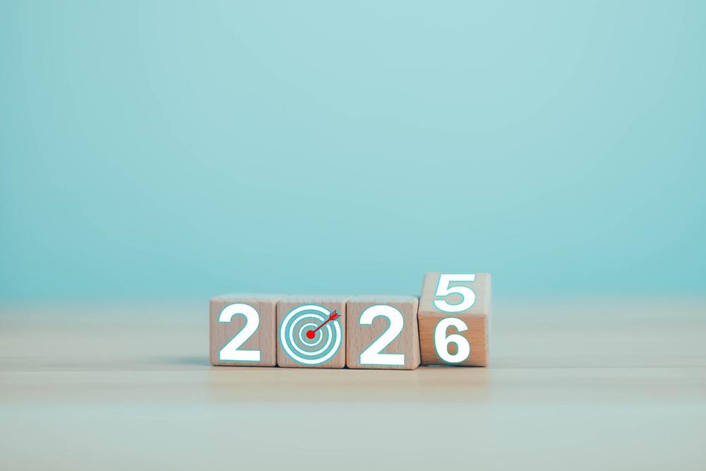 Business growth target from 2025 to 2026 icon goal on ooden block,  Business planning strategy to be the goals in future, This represents planning business target