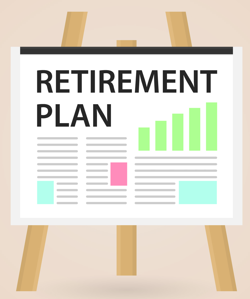 presentation of retirement plan on flip chart- vector illustration