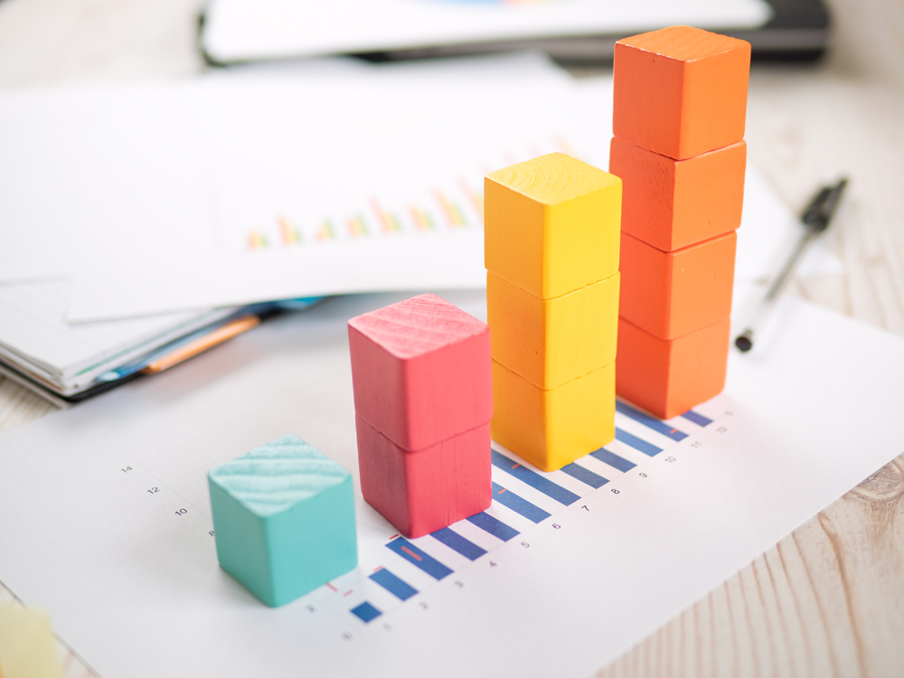 building blocks with bar chart graph