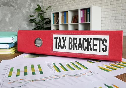 Tax brackets are shown using a text as financial concept
