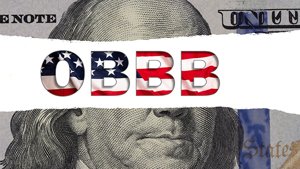 Dollar banknote on text The One Big Beautiful Bill Act text Flag of the United States of America background. Tax Cuts and Jobs Act. State and Local Taxes. 